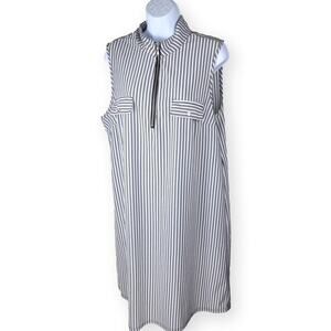 Mlle Gabrielle White Black Striped Sleeveless Shirt Shift Dress XL